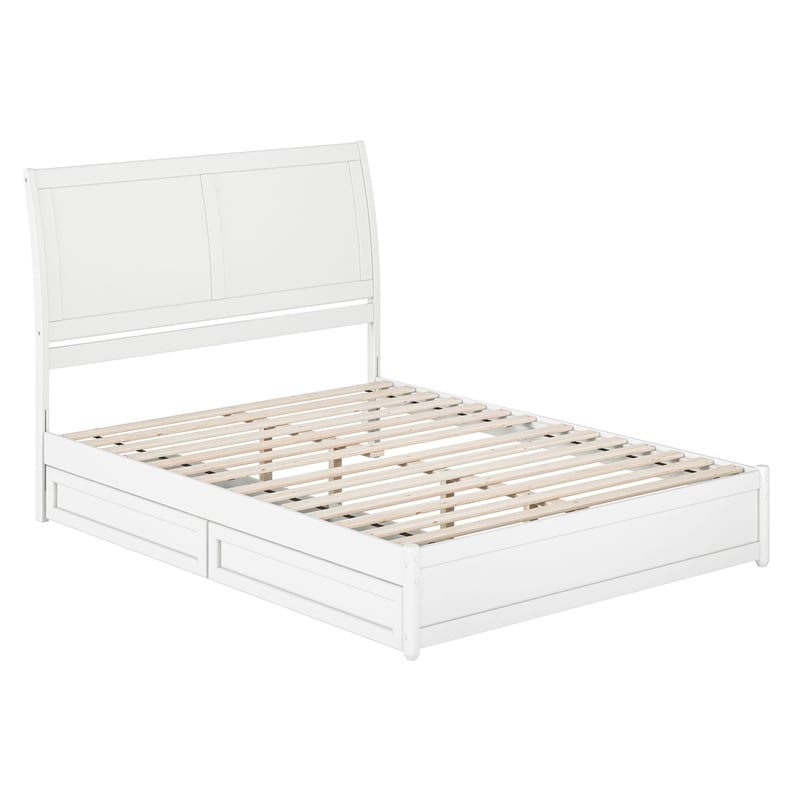 Andorra Queen Wood Platform Bed with Panel Footboard & Storage Drawers in White