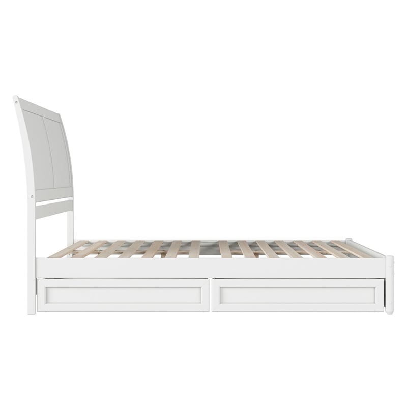 Andorra Queen Wood Platform Bed with Panel Footboard & Storage Drawers in White