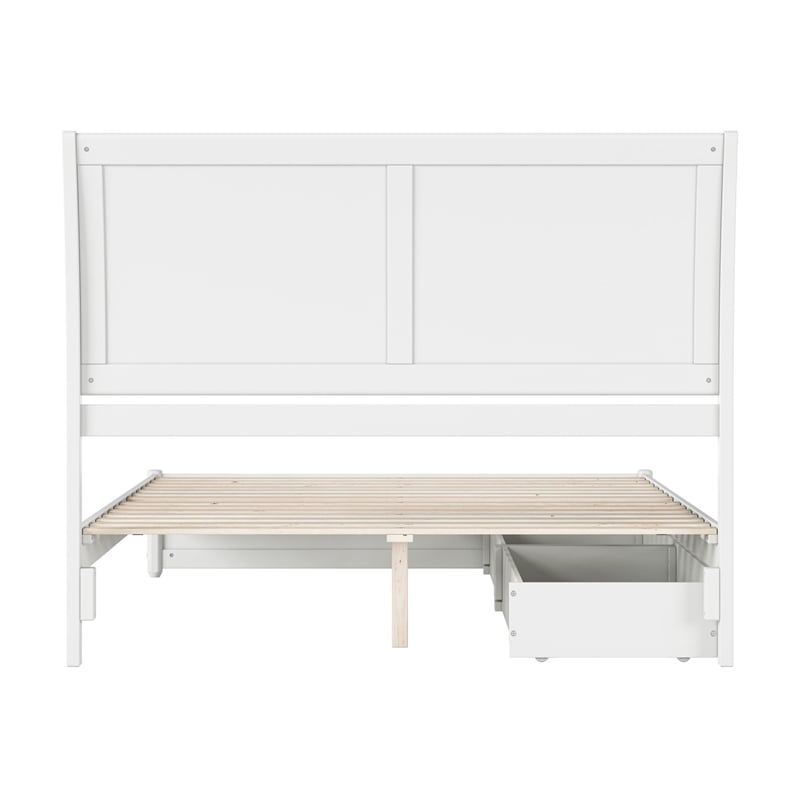 Andorra Queen Wood Platform Bed with Panel Footboard & Storage Drawers in White