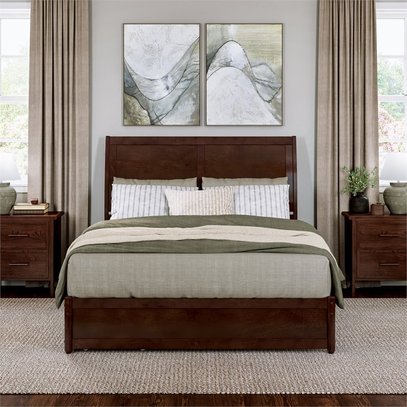 Andorra Queen Wood Platform Bed with Panel Footboard & Storage Drawers in Walnut