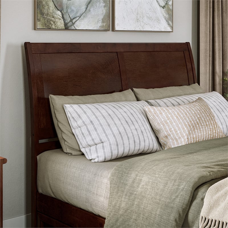 Andorra Queen Wood Platform Bed with Panel Footboard & Storage Drawers in Walnut