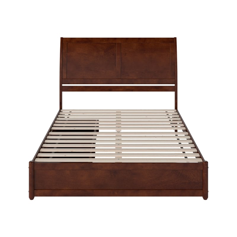 Andorra Queen Wood Platform Bed with Panel Footboard & Storage Drawers in Walnut