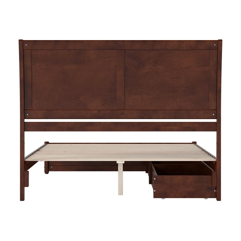 Andorra Queen Wood Platform Bed with Panel Footboard & Storage Drawers in Walnut