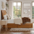 Andorra Queen Wood Platform Bed with Panel Footboard & Drawers in Light Toffee