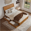Andorra Queen Wood Platform Bed with Panel Footboard & Drawers in Light Toffee