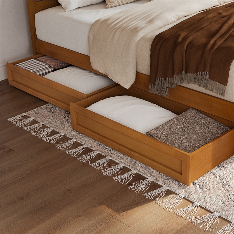 Andorra Queen Wood Platform Bed with Panel Footboard & Drawers in Light Toffee