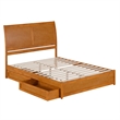 Andorra Queen Wood Platform Bed with Panel Footboard & Drawers in Light Toffee