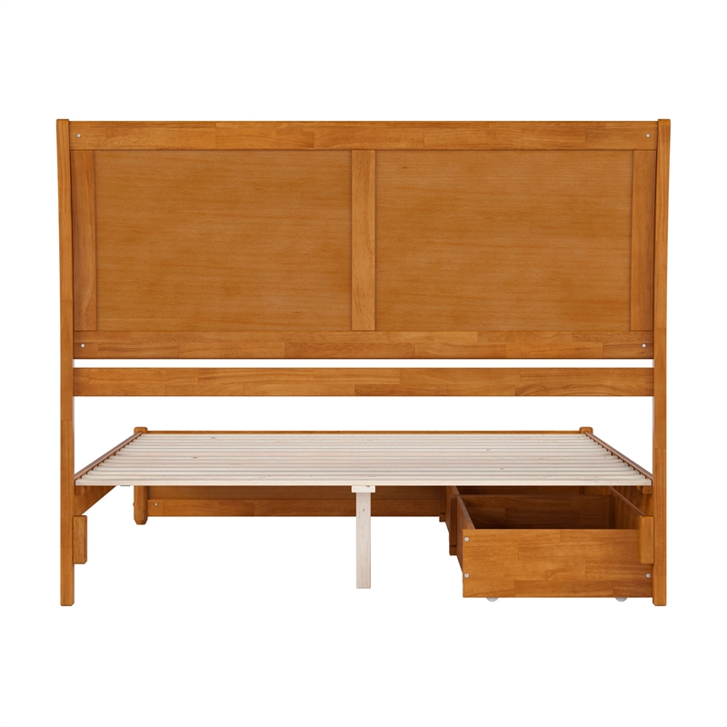 Andorra Queen Wood Platform Bed with Panel Footboard & Drawers in Light Toffee