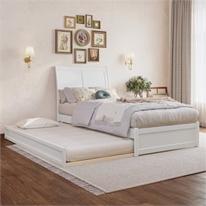 Andorra Twin XL Wood Platform Bed with Panel Footboard &  Trundle in White