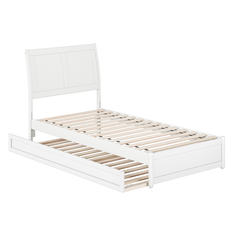 Andorra Twin XL Wood Platform Bed with Panel Footboard &  Trundle in White