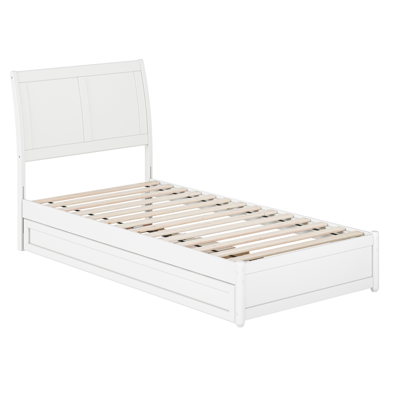 Andorra Twin XL Wood Platform Bed with Panel Footboard &  Trundle in White