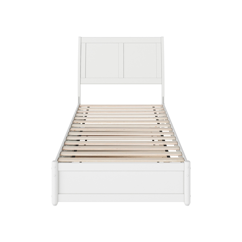 Andorra Twin XL Wood Platform Bed with Panel Footboard &  Trundle in White