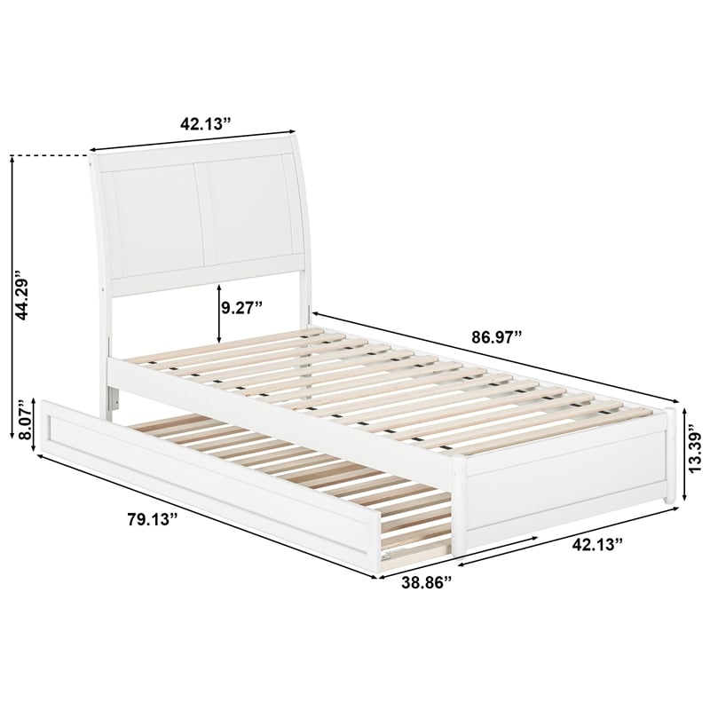 Andorra Twin XL Wood Platform Bed with Panel Footboard &  Trundle in White
