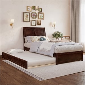 Andorra Twin XL Wood Platform Bed with Panel Footboard & TXL Trundle in Walnut
