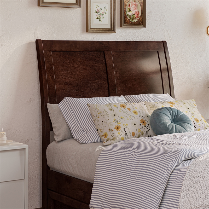 Andorra Twin XL Wood Platform Bed with Panel Footboard & TXL Trundle in Walnut
