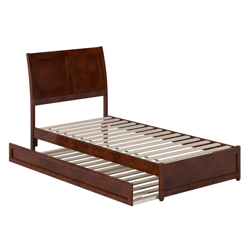 Andorra Twin XL Wood Platform Bed with Panel Footboard & TXL Trundle in Walnut
