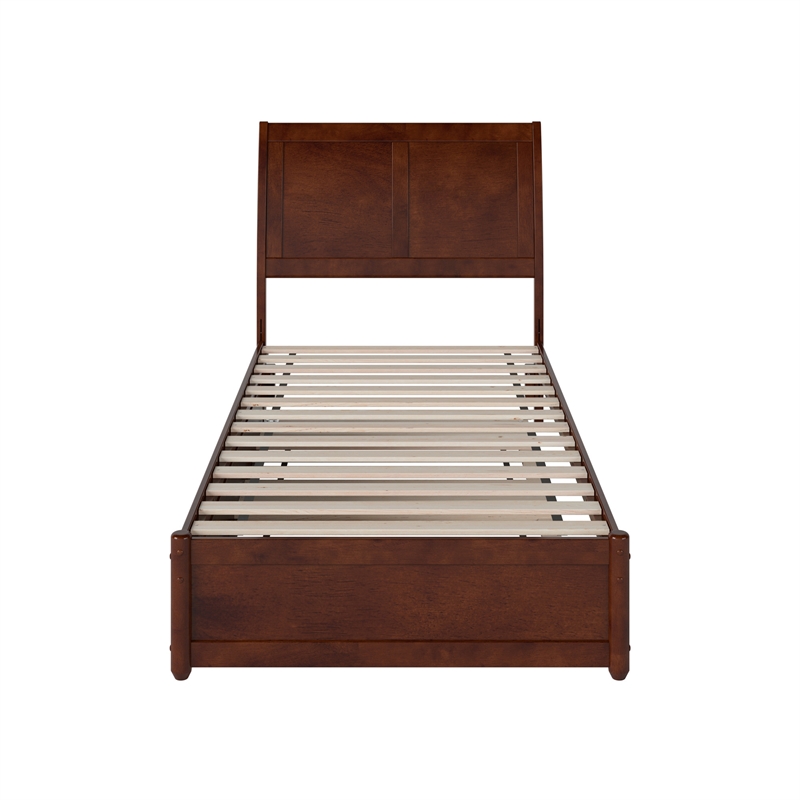 Andorra Twin XL Wood Platform Bed with Panel Footboard & TXL Trundle in Walnut