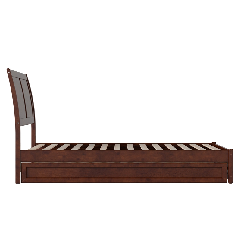 Andorra Twin XL Wood Platform Bed with Panel Footboard & TXL Trundle in Walnut