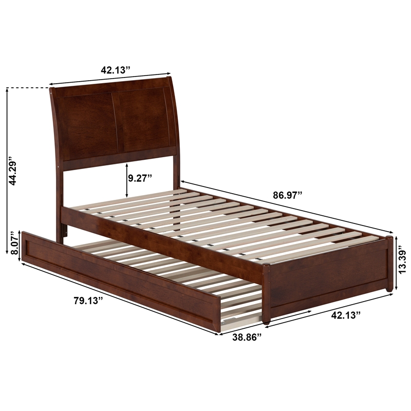 Andorra Twin XL Wood Platform Bed with Panel Footboard & TXL Trundle in Walnut