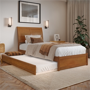 Andorra Twin XL Platform Bed with Panel Footboard & TXL Trundle in Light Toffee