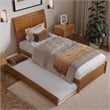 Andorra Twin XL Platform Bed with Panel Footboard & TXL Trundle in Light Toffee