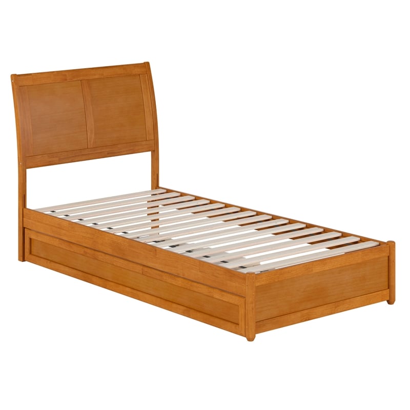 Andorra Twin XL Platform Bed with Panel Footboard & TXL Trundle in Light Toffee