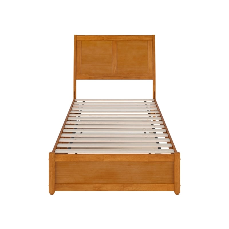 Andorra Twin XL Platform Bed with Panel Footboard & TXL Trundle in Light Toffee