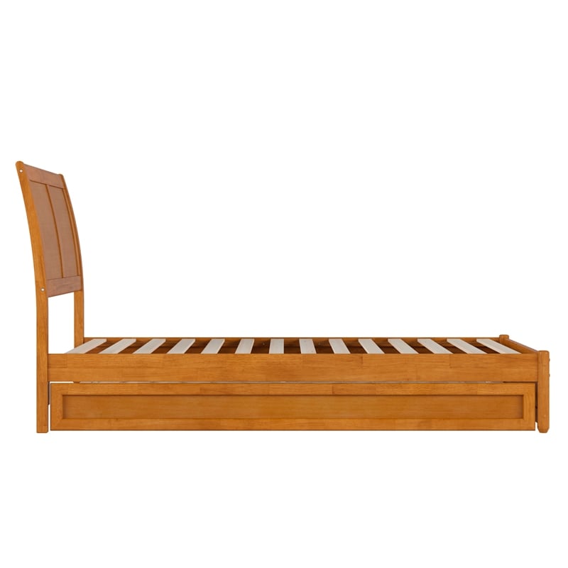 Andorra Twin XL Platform Bed with Panel Footboard & TXL Trundle in Light Toffee