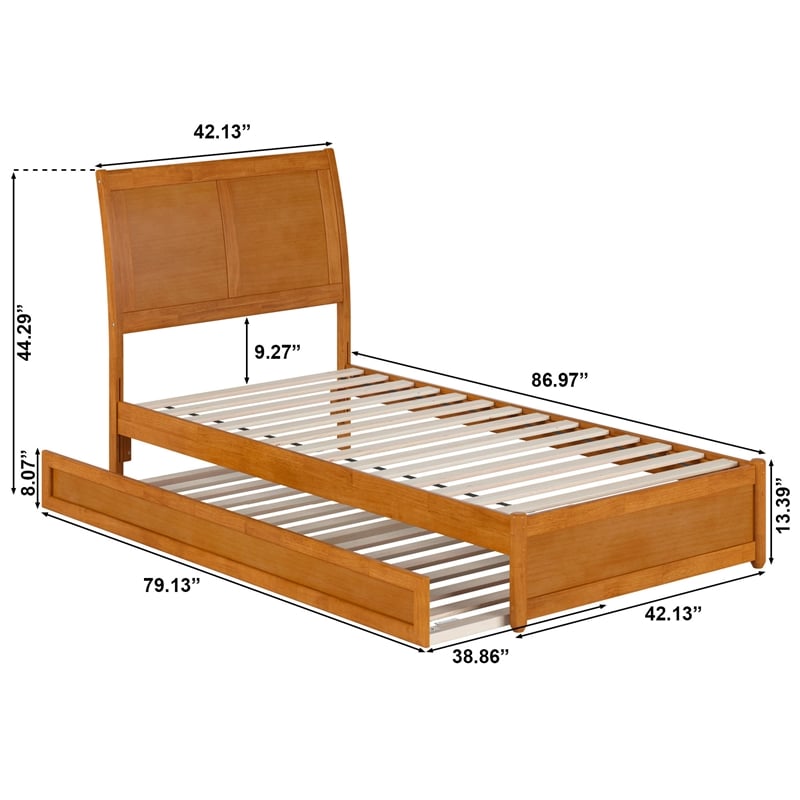 Andorra Twin XL Platform Bed with Panel Footboard & TXL Trundle in Light Toffee