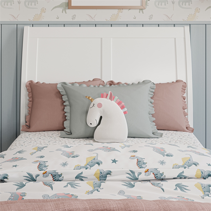 Andorra Twin Wood Platform Bed with Panel Footboard and Twin Trundle in White