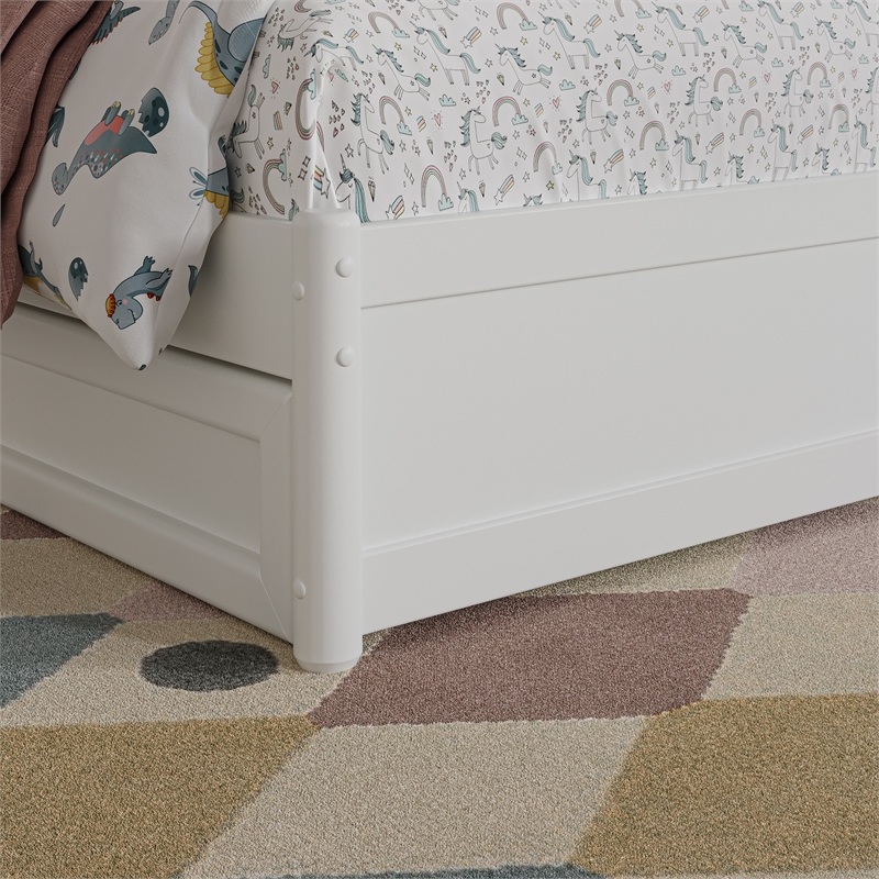 Andorra Twin Wood Platform Bed with Panel Footboard and Twin Trundle in White