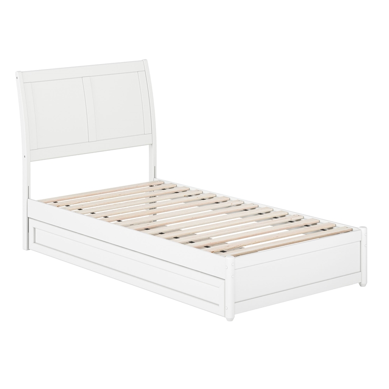 Andorra Twin Wood Platform Bed with Panel Footboard and Twin Trundle in White