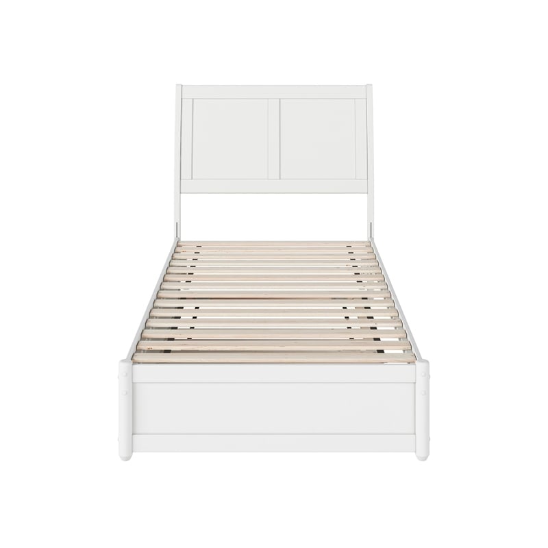 Andorra Twin Wood Platform Bed with Panel Footboard and Twin Trundle in White