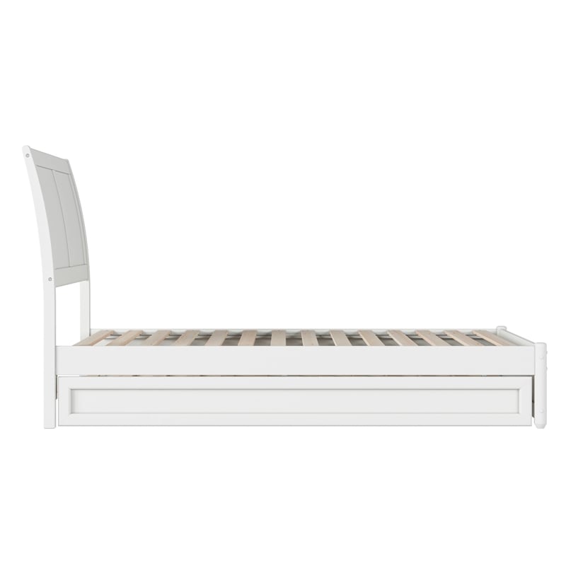 Andorra Twin Wood Platform Bed with Panel Footboard and Twin Trundle in White