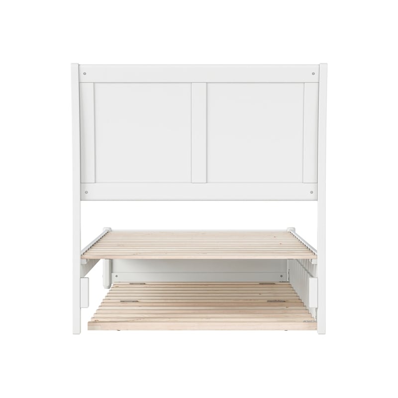 Andorra Twin Wood Platform Bed with Panel Footboard and Twin Trundle in White