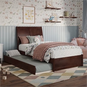 Andorra Twin Wood Platform Bed with Panel Footboard and Twin Trundle in Walnut