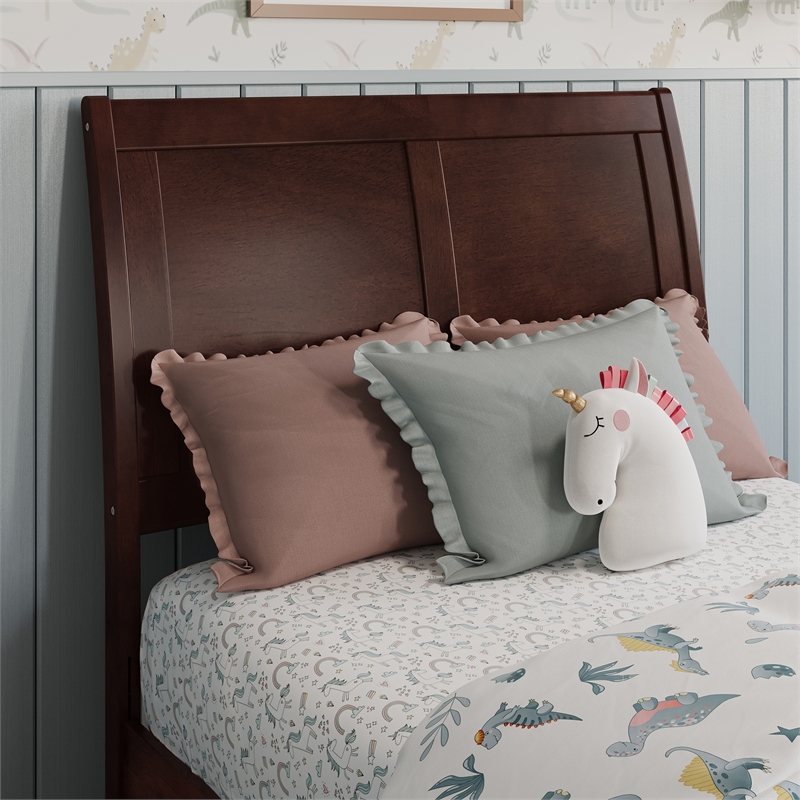 Andorra Twin Wood Platform Bed with Panel Footboard and Twin Trundle in Walnut
