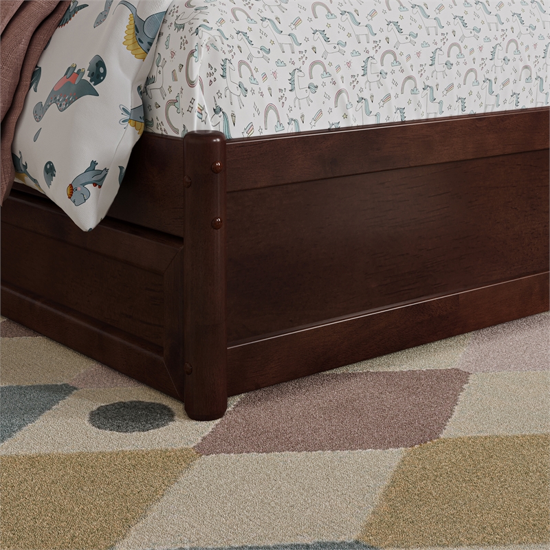 Andorra Twin Wood Platform Bed with Panel Footboard and Twin Trundle in Walnut