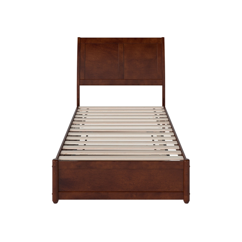 Andorra Twin Wood Platform Bed with Panel Footboard and Twin Trundle in Walnut