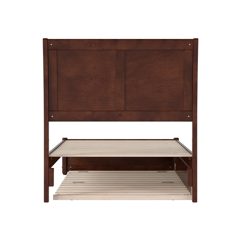 Andorra Twin Wood Platform Bed with Panel Footboard and Twin Trundle in Walnut