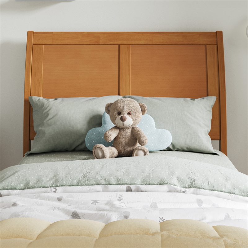 Andorra Twin Platform Bed with Panel Footboard & Twin Trundle in Light Toffee
