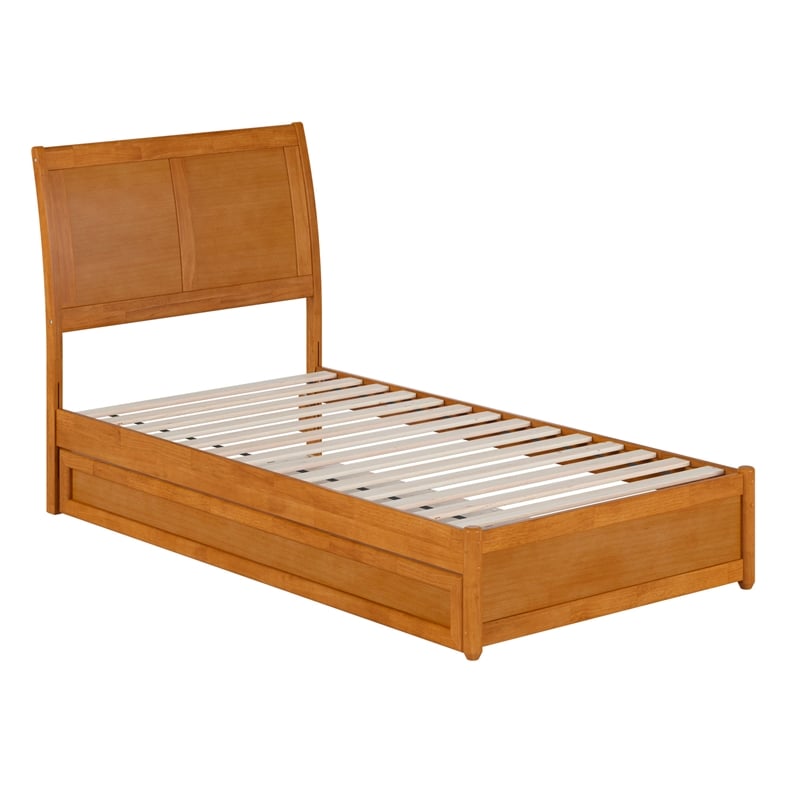 Andorra Twin Platform Bed with Panel Footboard & Twin Trundle in Light Toffee