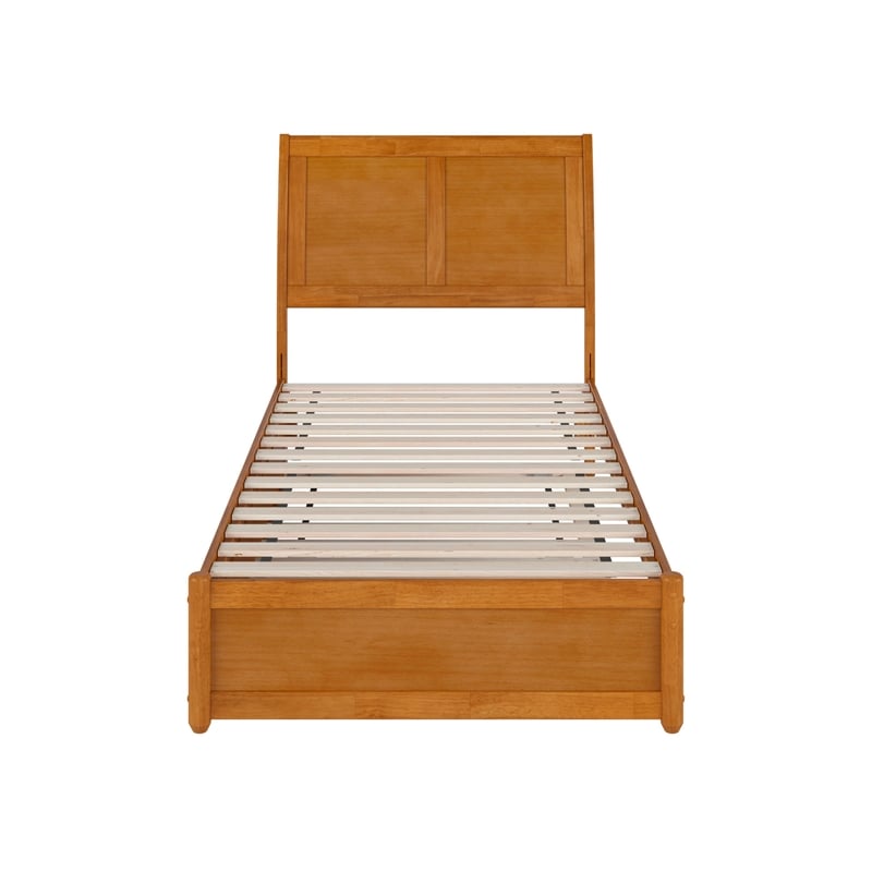 Andorra Twin Platform Bed with Panel Footboard & Twin Trundle in Light Toffee
