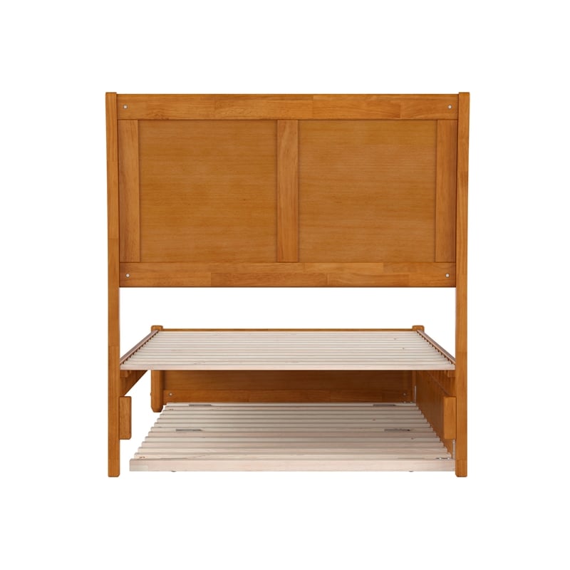 Andorra Twin Platform Bed with Panel Footboard & Twin Trundle in Light Toffee