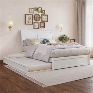 Andorra Full Wood Platform Bed with Panel Footboard and Twin Trundle in White