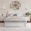 Andorra Full Wood Platform Bed with Panel Footboard and Twin Trundle in White