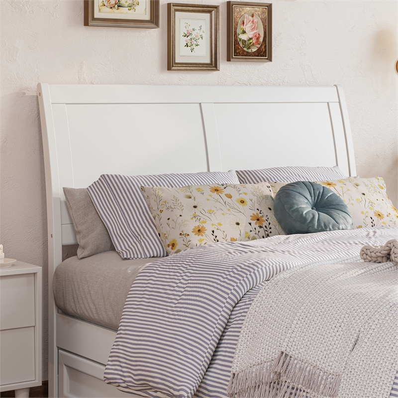 Andorra Full Wood Platform Bed with Panel Footboard and Twin Trundle in White