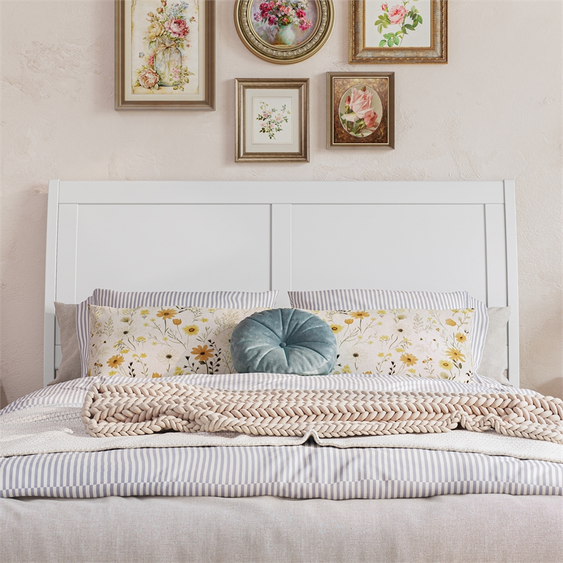 Andorra Full Wood Platform Bed with Panel Footboard and Twin Trundle in White