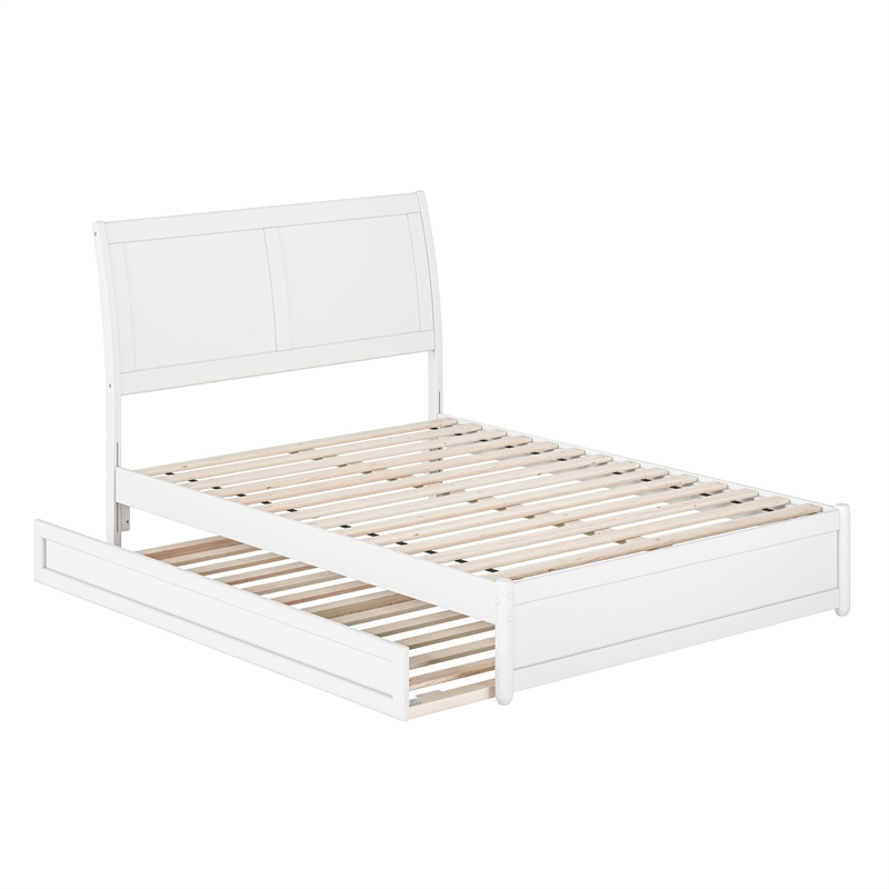 Andorra Full Wood Platform Bed with Panel Footboard and Twin Trundle in White