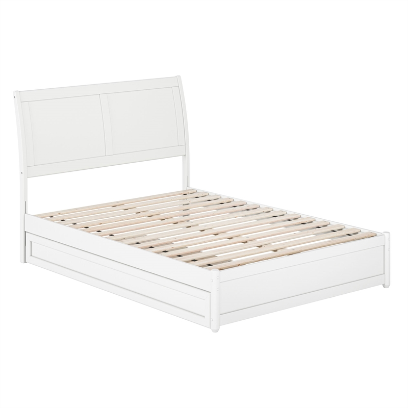 Andorra Full Wood Platform Bed with Panel Footboard and Twin Trundle in White